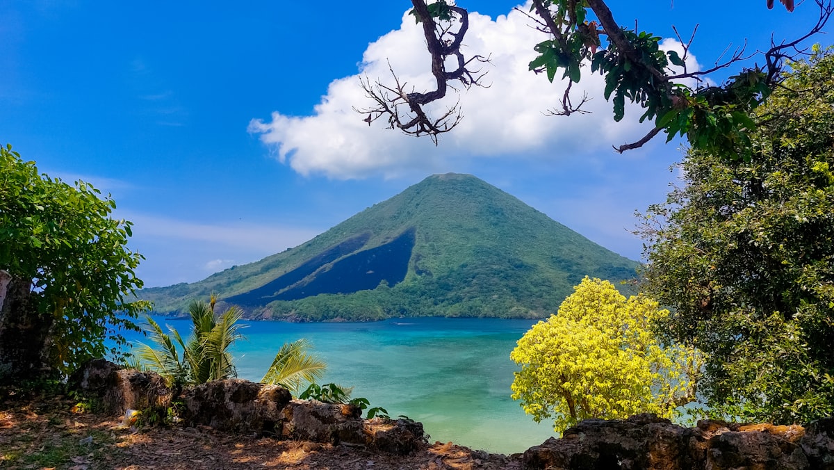 Gunung Api volcano rising from the Banda Sea Indonesia