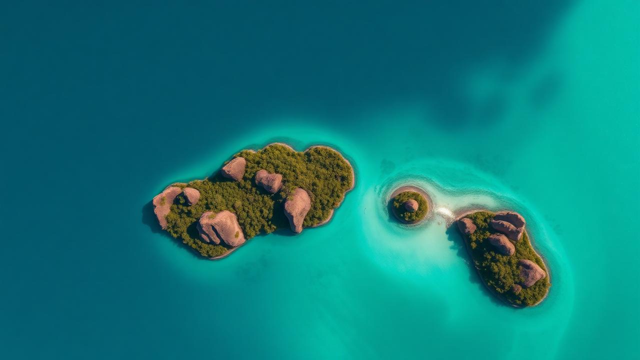 Aerial view of Raja Ampat karst lagoon islands with turquoise water for yacht charter destination comparison