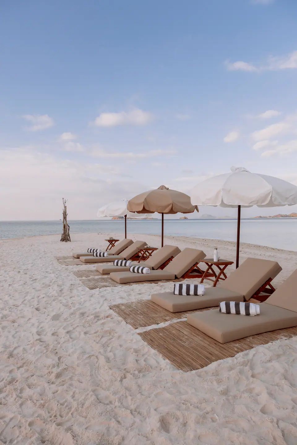 Private beach lounge setup