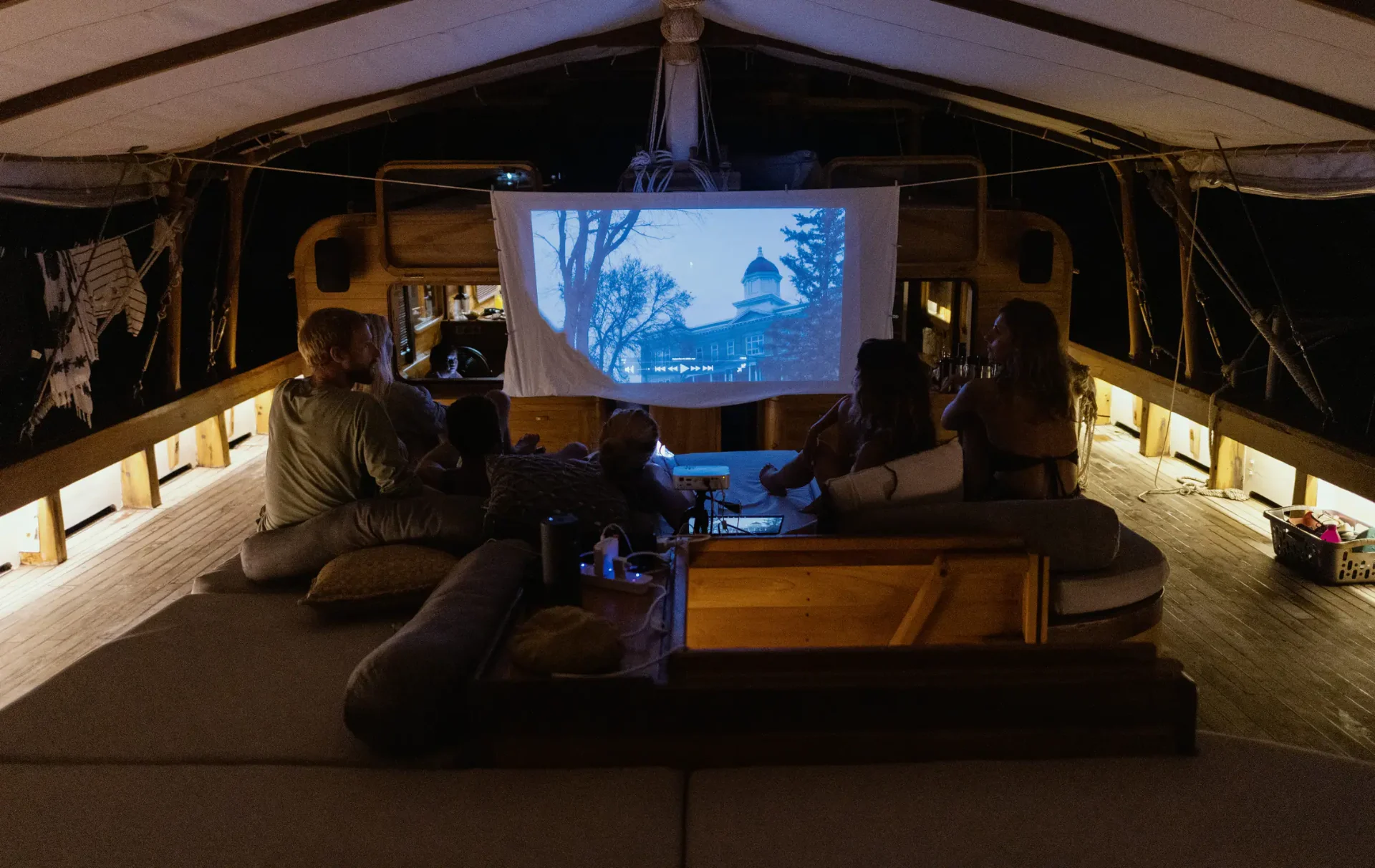 Movie night on deck under the stars