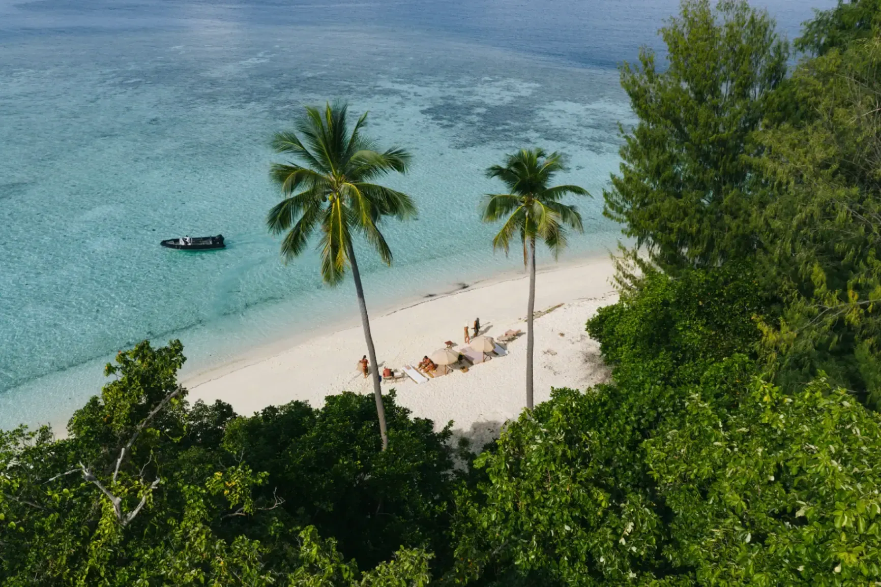 Palm-fringed private beach Raja Ampat yacht charter